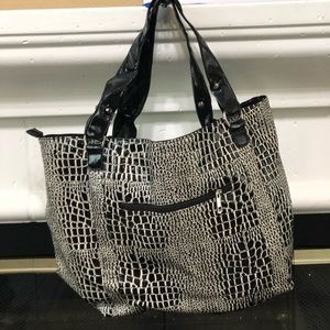 Black and white alligator skin bag